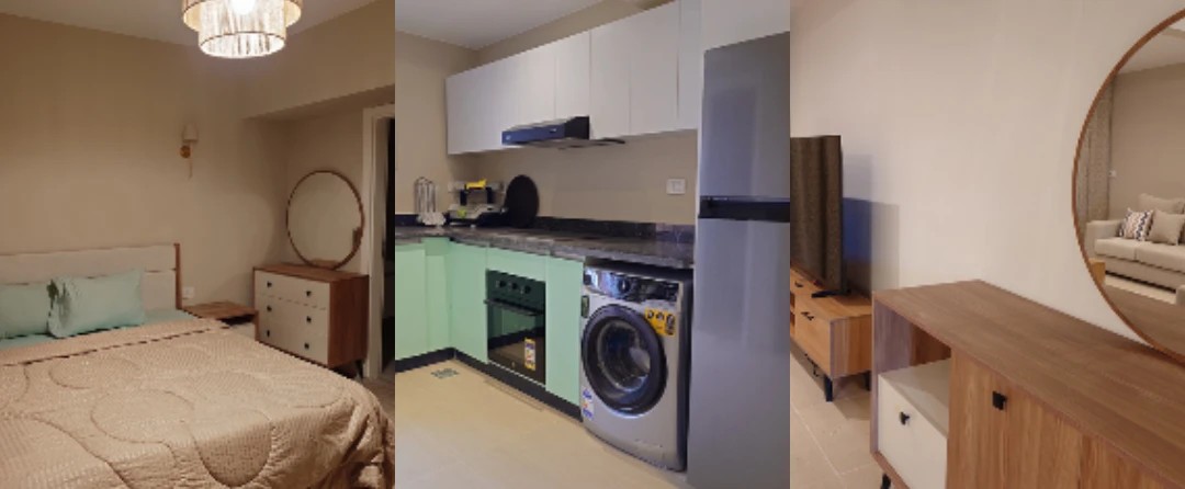 Actual furnished iVilla bedroom, kitchen, and living area photographs used in the Larimar campaign